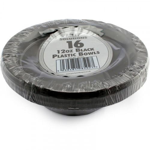 description image for 16PCS STRONG BLACK PLASTIC BOWLS - 12OZ (1)