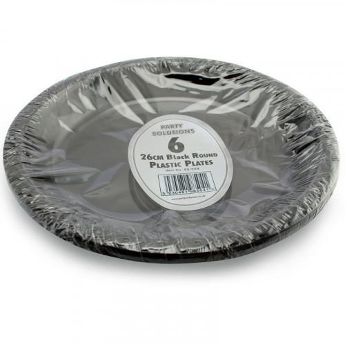 description image for 6PCS BLACK OVAL PLASTIC PLATES - 26CM (1)